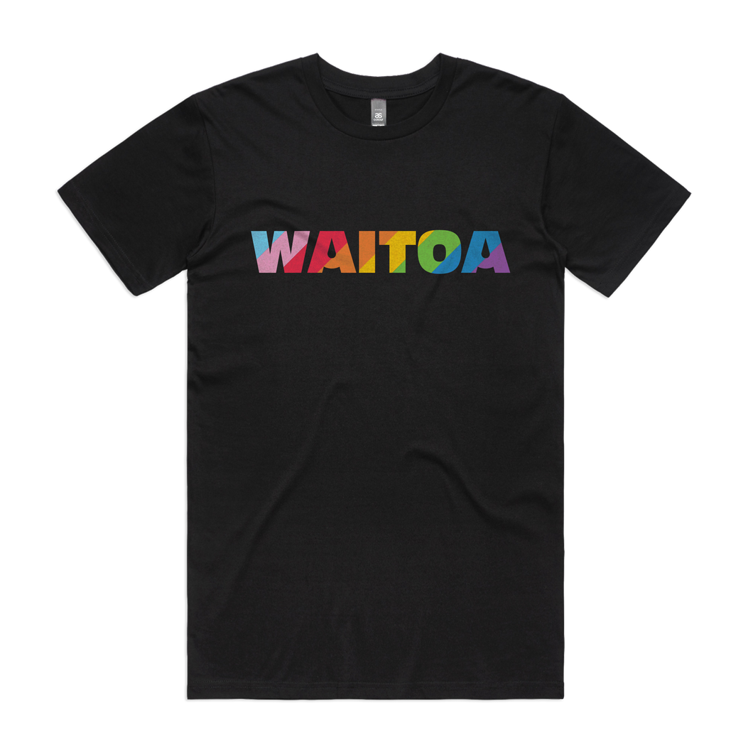 Waitoa Rainbow Tee – Unisex, Black